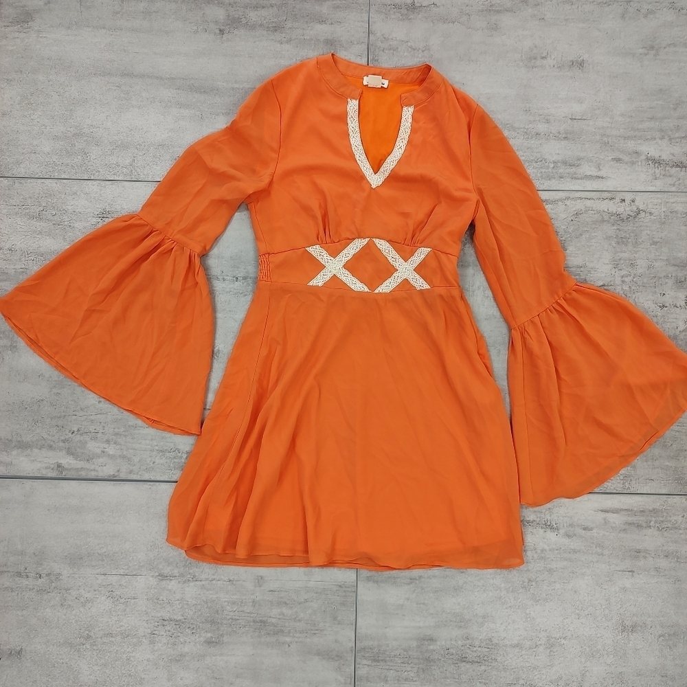 Love Riche Girls Orange Bell Sleeve Peasant Midi Dress Size Juniors Small